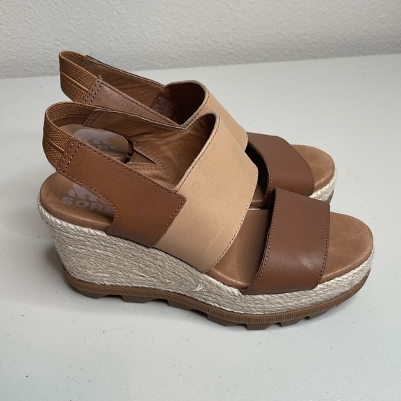 Sorel Joanie II Slingback Brown Leather Wedge Sandal SZ 7 - Picture 2 of 9